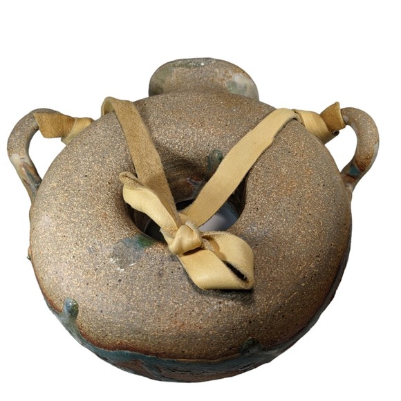 Vintage Drip Glaze Ceramic Hanging Water Jug Donut Jug Bottle Canteen - Picture 7 of 9